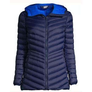 Lands End Packable Down with Hood Blue Puffer Coat Size Medium